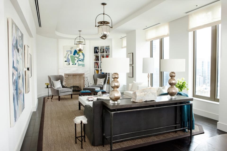 Bright apartment living room with white walls