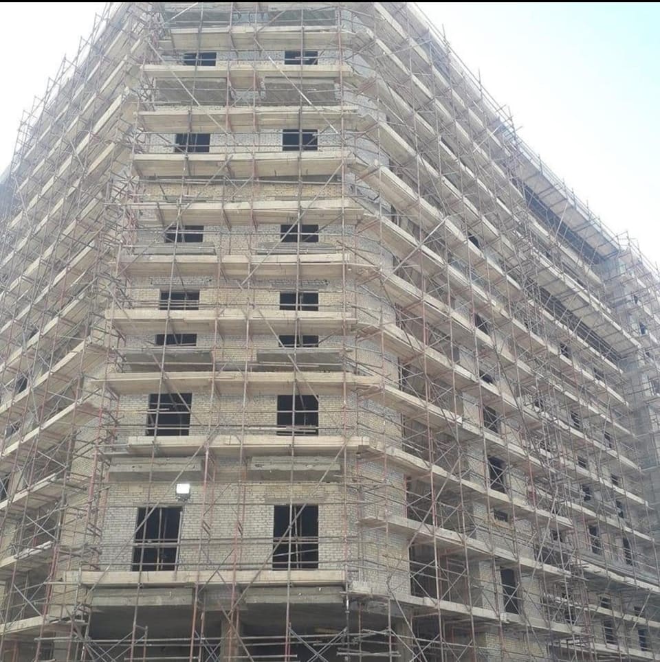 Apartment building during facade renovation